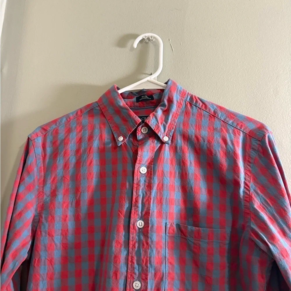 J. Crew Red and Blue Casual Button Down Shirt